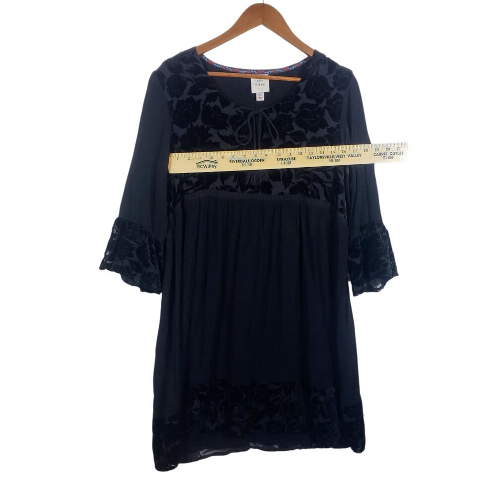 Knox Rose Women XL Black Embroidered Midi Dress Long Sleeve Gothic Dark Academia - Picture 9 of 9